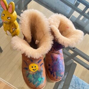UGG Brown Boots with Multicolor Paint Accents